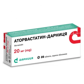 АТОРВАСТАТИН-Дарница таблетки по 20мг №28-0