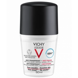 Дезодорант-антиперсперант шариковый Vichy (Виши) Homme Deo Anti-Transpirant 48H часов против белых и желтых пятен на одежде 50 мл-0