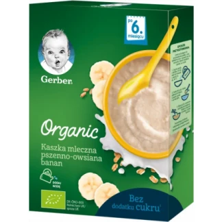 Детская каша Gerber (Гербер) Organic сухая молочная быстрорастворимая органическая Пшенично-овсяная с бананом с 6 месяцев 240 г-0