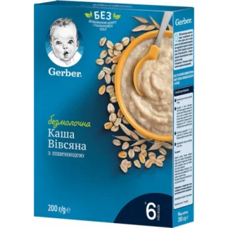 Детская каша Gerber (Гербер) Сухая безмолочная быстрорастворимая Овсяно-пшеничная для детей с 6 месяцев 200 г-0