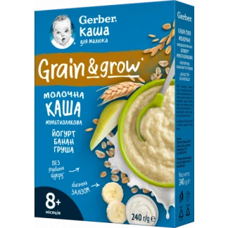 Дитяча каша Gerber (Гербер) Суха молочна швидкорозчинна Мультизлакова з йогуртом, бананом і грушею для дітей з 8 місяців 240 г-0