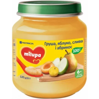 Дитяче пюре фруктове Milupa (Мілупа) Груша, яблуко, слива і абрикос з 6 місяців 125 г-1