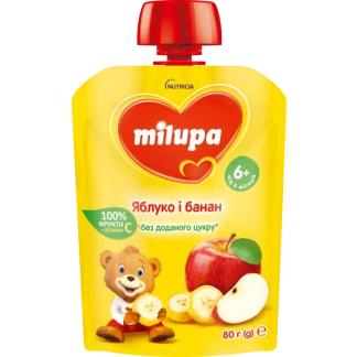 Дитяче пюре фруктове Milupa (Мілупа) Яблуко і Банан з 6 місяців 80 г-0
