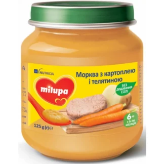 Дитяче пюре овочево-м'ясне Milupa (Мілупа) Морква з картоплею і телятиною для дітей від 6 місяців 125 г-0