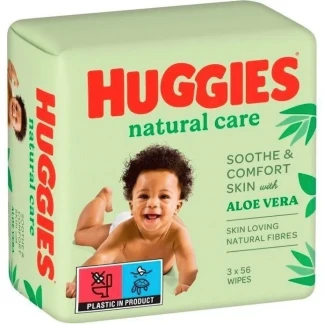 Детские влажные салфетки Huggies (Хаггис) Natural Care, Extra Care, 3 х 56 штук-0