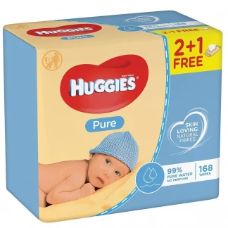 Детские влажные салфетки Huggies (Хаггис) Pure, 168 штук-0