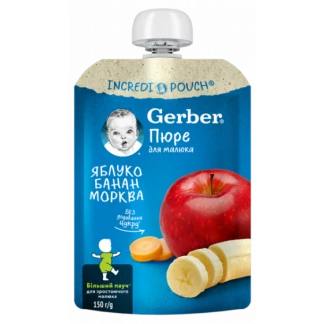 Фруктове пюре Gerber (Гербер) яблуко/банан/морква 150г-0