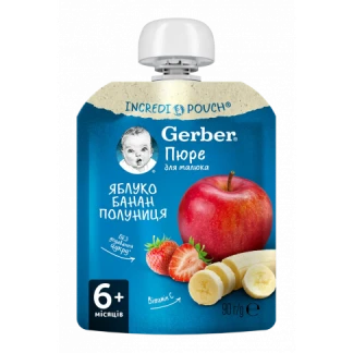 Фруктовое пюре Gerber (Гербер) яблоко/банан/клубника 90г-0