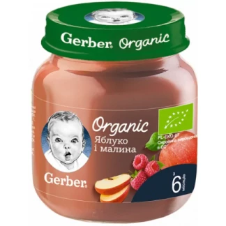Фруктове пюре Gerber (Гербер) Органічні Яблуко і малина з 6 місяців 125г Фруктове пюре Gerber (Гербер) Органічні Яблуко і малина з 6 місяців 125г-0