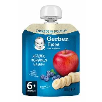 Фруктовое пюре Gerber (Гербер) Яблоко, черника, банан с 6 месяцев 90 г-0