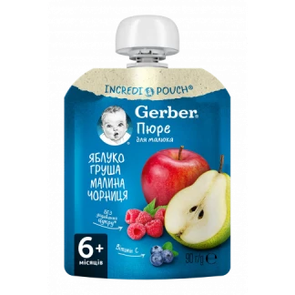 Фруктовое пюре Gerber (Гербер) Яблоко, груша, малина и черника с 6 месяцев 90 г-0