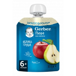 Фруктове пюре Gerber (Гербер) Яблуко та груша з 6 місяців 90 г-0