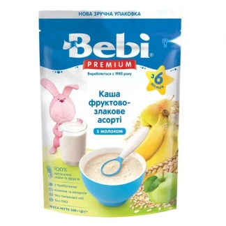Каша BEBI (Бебі) Преміум молочна фруктово-злакове асорті 200г-0