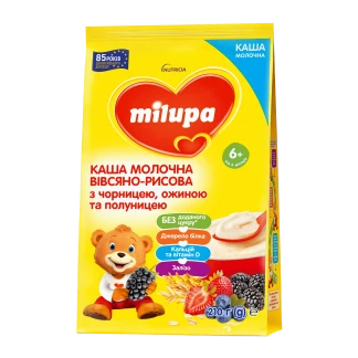 Каша молочна Milupa (Мілупа) вівсяно-рисова з чорницею, ожиною, полуницею 6+міс. 210г-0