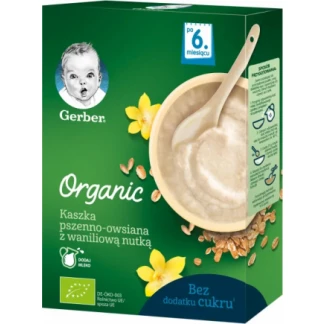 Каша Gerber (Гербер) Organic суха безмолочна швидкорозчинна, пшенично-вівсяна з ванільним смаком для дітей 240 г з 6 місяців-0