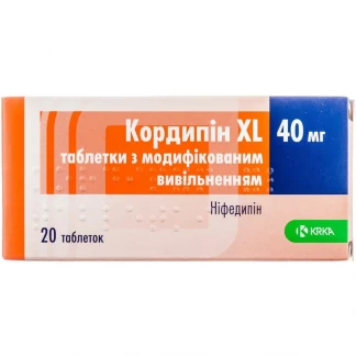 КОРДИПИН XL таблетки с модифицированным высвобождением по 40мг №20-0