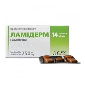 Ламідерм таблетки по 250 мг №14 (7х2)-0