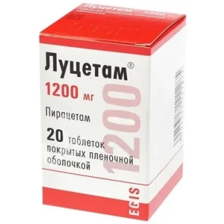 Луцетам таблетки, в плівковій оболонці по 1200 мг №20 у флак. Луцетам таблетки, в плівковій оболонці по 1200 мг №20 у флак. -0