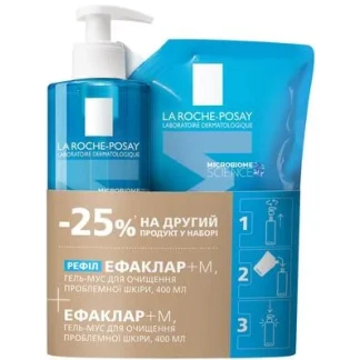 Набор La Roche-Posay (Ля Рош-Позе) Effaclar+ M: Гель-мусс для очищения проблемной кожи 400мл + рефил 400мл-0