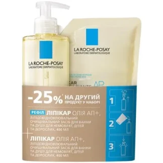Набір La Roche-Posay (Ля Рош-Позе) Lipikar AP+ : Олія ліпідовідновлювальна очищувальна для ванни та душу 400мл + рефіл 400мл-0