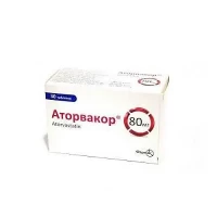 Аторвакор таблетки, в плівковій оболонці по 80 мг №30 (6х5)