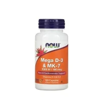 Дієтична добавка NOW (НАУ) Д3 Мега 5000МО + МК-7 180мкг капсули №120