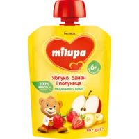 Дитяче пюре фруктове Milupa (Мілупа) Яблуко, Банан і Полуниця з 6 місяців 80 г