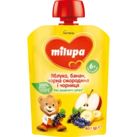 Дитяче пюре фруктове Milupa (Мілупа) Яблуко, Банан,Чорна Смородина і Чорниця з 6 місяців 80 г