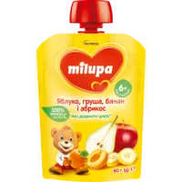 Дитяче пюре фруктове Milupa (Мілупа) Яблуко, Груша, Банан і Абрикос з 6 місяців 80 г