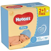Детские влажные салфетки Huggies (Хаггис) Pure, 168 штук