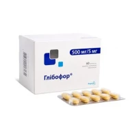 ГЛІБОФОР таблетки вкриті плівковою оболонкою по 500 мг/5 мг №60