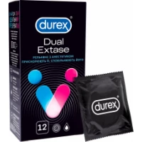 Презервативи латексні Durex Dual Extase рельєфні з анестетиком, 12 штук