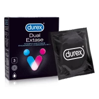 Презервативы латексные Durex Dual Extase рельефные с анестетиком, 3 штуки