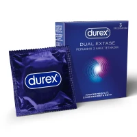 Презервативи латексні Durex Dual Extase рельєфні з анестетиком, 3 штуки