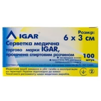 Серветка медична IGAR, просочена спиртовим розчином 30 мм х 60 мм, 100 штук