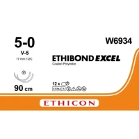 Шовный материал Этибонд Эксель W6934 USP5/0 М1.5 90см колюче-режущий 2 игла V-5 17мм 1/2 белый