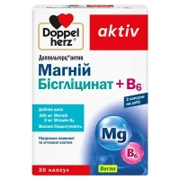 Витамины DOPPELHERZ (ДОППЕЛЬГЕРЦ) Aktiv Магний Бисглицинат+ В6 капсулы №30