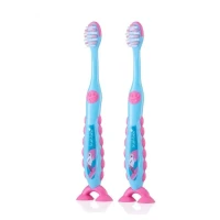 Зубна щітка Brush-Baby (Браш-Бейбі) Floss Brush на ніжці-липучці 3-6 р. №2 (фламінго)