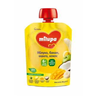 Пюре фруктове Milupa (Мілупа) яблуко, банан і манго з кокос. молочна 80г пауч-0
