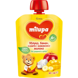 Пюре фруктове Milupa (Мілупа) яблуко, банан, манго і кокос 80г-0