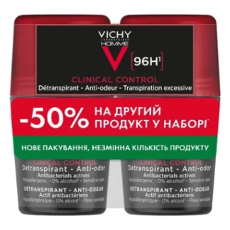Набір антиперспірантів кулькових Vichy (Віши) Clinical Control Homme 96 год для чоловіків 2х50мл-0