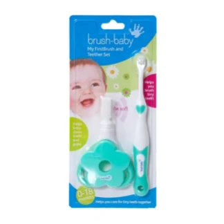 Набір Brush-Baby (Браш-Бейбі) Firsh Brush&Teether Set: Зубна щітка та гризунець 0-18міс.-0