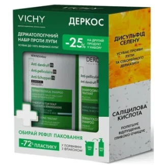 Набір дерматологічний Vichy (Віши) Dercos Anti-Dandruff: Шампунь проти лупи для нормального, жирного волосся 390мл + Рефіл 390мл-0