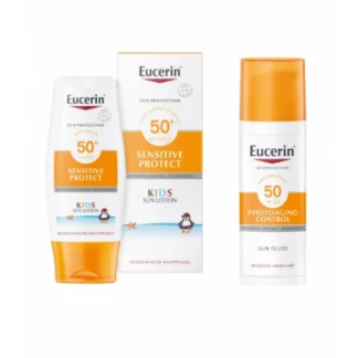 Набір Eucerin (Еуцерин) лосьйон сонцезахисний для дітей SPF50+ 150мл+сонцезахисний флюїд антивіковий SPF50 50мл-1