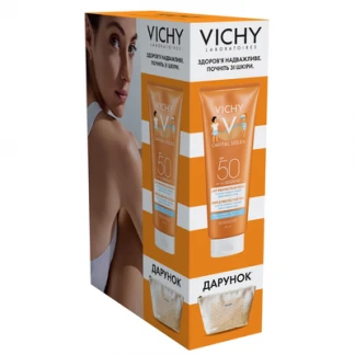 Набор Vichy (Веши) Capital Soleil мягкое солнцезащитное водостойкое молочко для чувствительной кожи детей SPF50 300мл + Косметичка-0