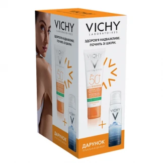 Набір Vichy (Віши) Capital Soleil сонцезахисний матуючий крем 3-в-1 для жирної та проблемної шкіри SPF50+ 50мл + Термальна Вода для догляду за шкірою 50мл-0