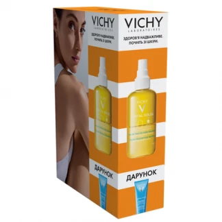 Набір Vichy (Віши) Capital Soleil сонцезахисний водний двофазний зволожуючий спрей з гіалуроновою кислотою для обличчя та тіла SPF50 200мл + Молочко після засмаги 100мл-0