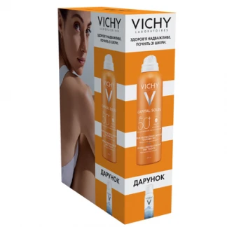 Набір Vichy (Віши) Capital Soleil сонцезахисний зволожуючий водостійкий спрей-вуаль SPF50 200мл + Термальна Вода для догляду за шкірою 50мл-0