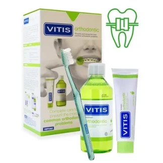 Набір Vitis (Вітіс) Orthodontic: Ополіскувач 500мл + Зубна паста 100мл + Зубна щітка-0