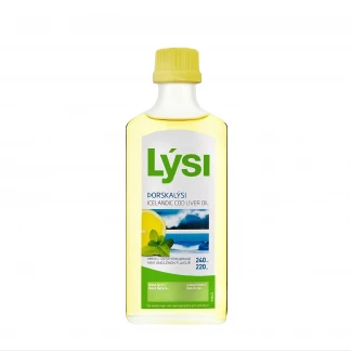 Омега-3 LYSI (Лиси) рыбий жир из печени трески с витаминами A, D, E в жидкости со вкусом лимона и мяты 240мл в стеклянной бутылке-1